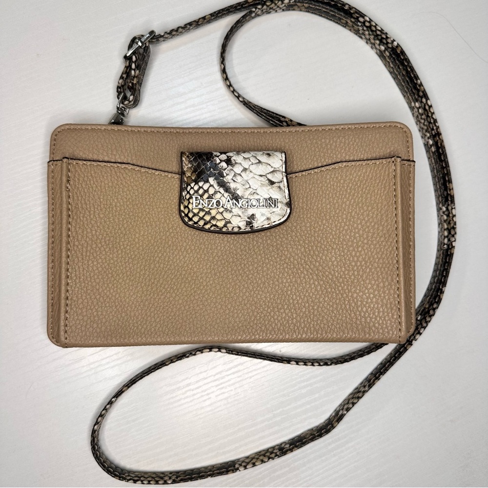 Enzo Angiolini Beige Wristlet with Snakeskin Accent